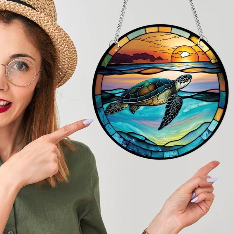 Yangshine Turtle Acrylic Window Decoration Stained Sea Turtle Suncatcher for Window Patio Wall Home Garden - Image 3