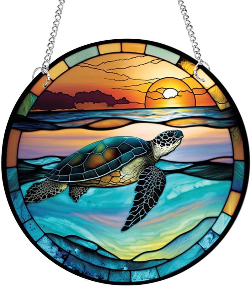 Yangshine Turtle Acrylic Window Decoration Stained Sea Turtle Suncatcher for Window Patio Wall Home Garden - Image 1