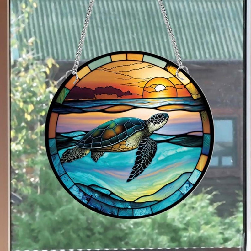 Yangshine Turtle Acrylic Window Decoration Stained Sea Turtle Suncatcher for Window Patio Wall Home Garden - Image 2