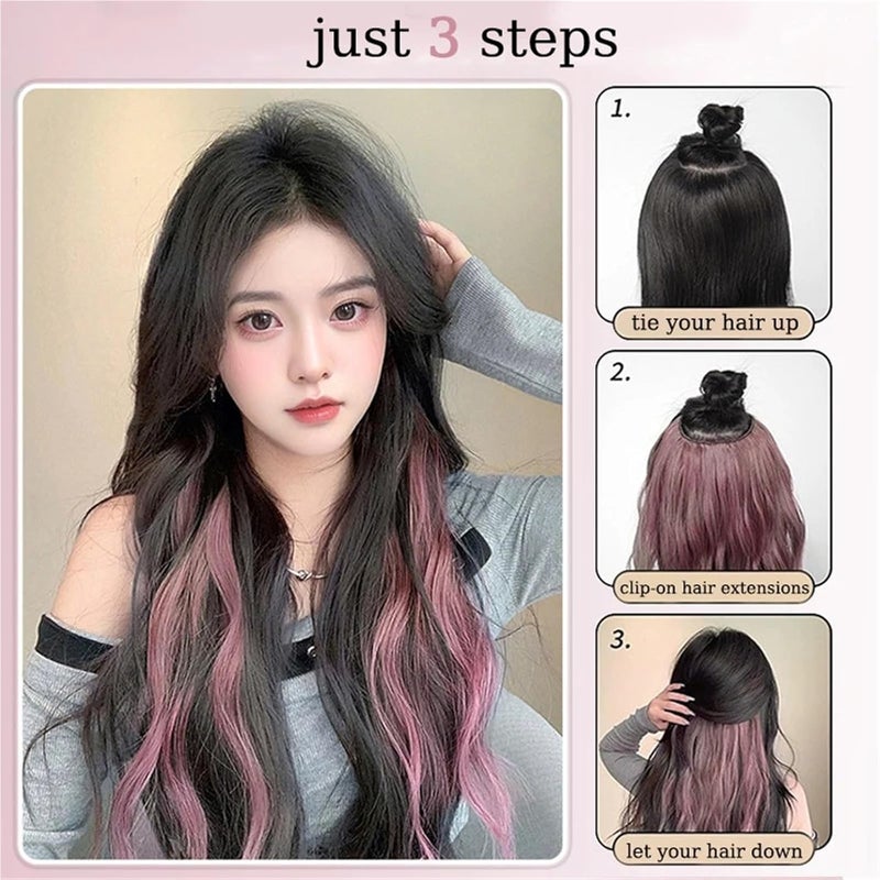 20-Inch Wavy Colorful Clip-In Hair Extensions, Synthetic Curly Wig Piece for Women(Wavy08) - Image 5