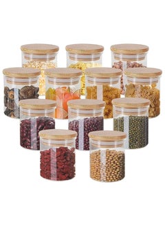 Glass Jar 200ml Containers with Airtight Bamboo Lids Small Glass Kitchen Canisters Clear Container for Food Storage of Dry Goods Cookie set of 10