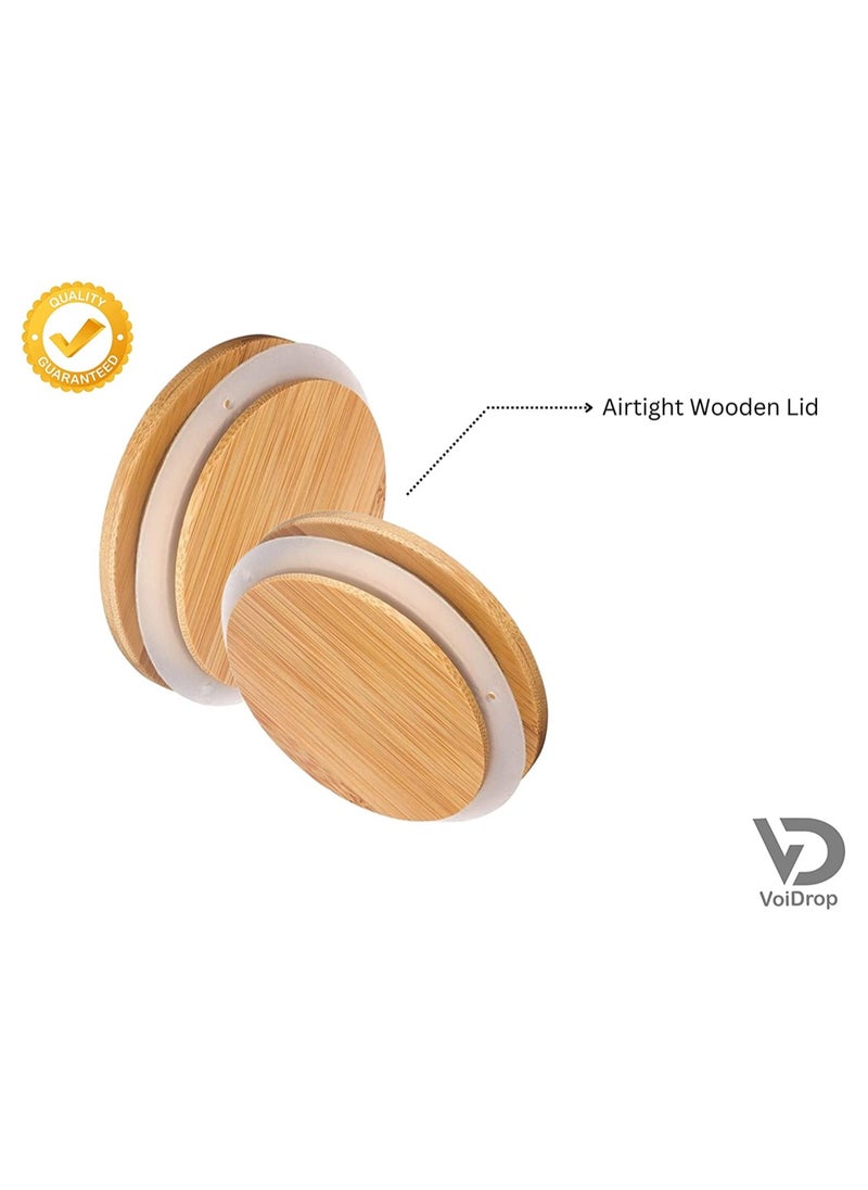 VoiDrop - Glass Jar 200ml Containers with Airtight Bamboo Lids Small Glass Kitchen Canisters Clear Container for Food Storage of Dry Goods Cookie set of 10 - Image 1