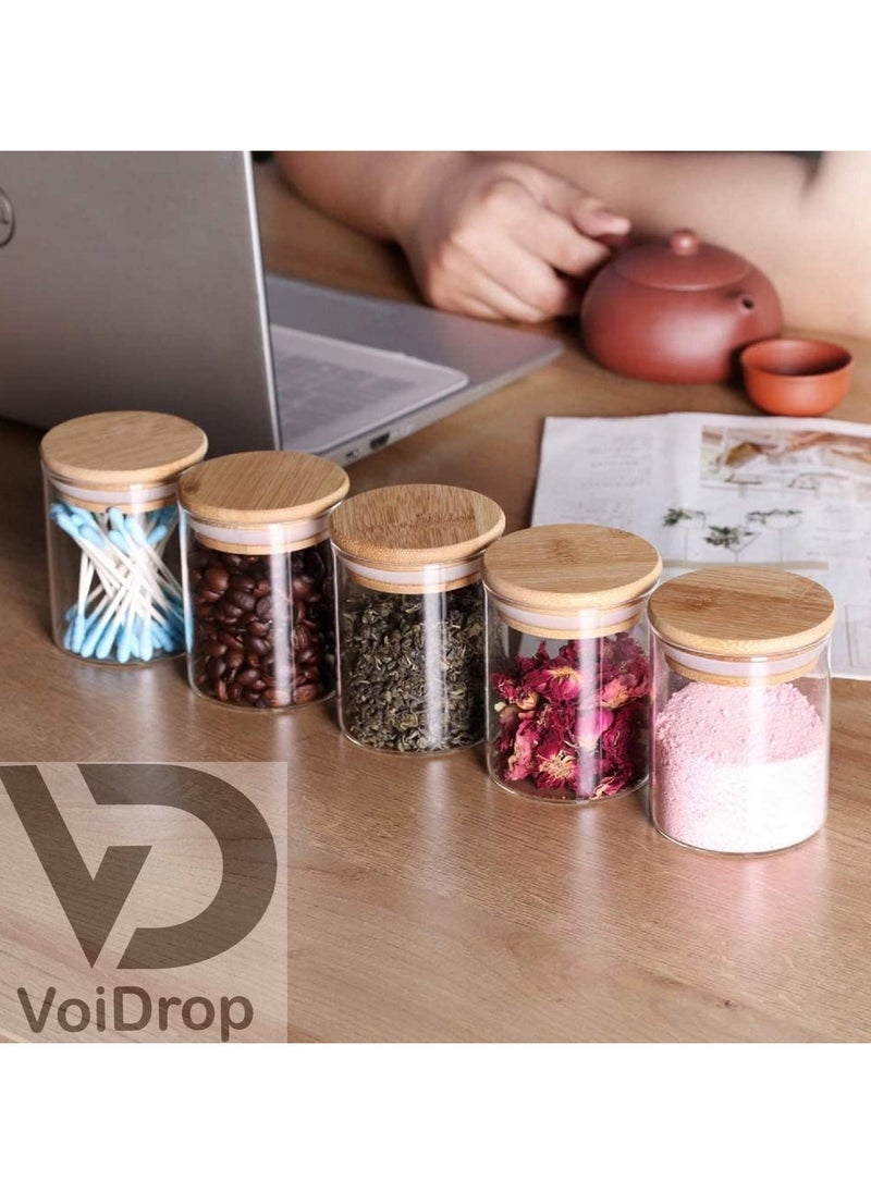 VoiDrop - Glass Jar 200ml Containers with Airtight Bamboo Lids Small Glass Kitchen Canisters Clear Container for Food Storage of Dry Goods Cookie set of 10 - Image 1
