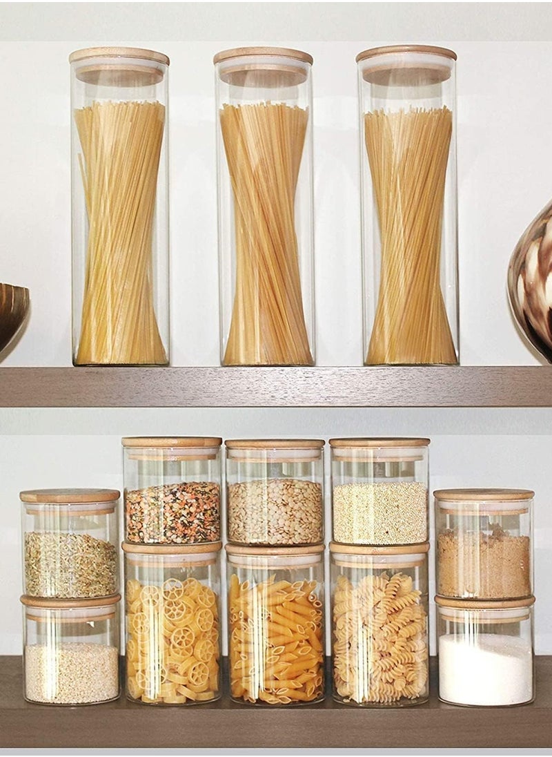 VoiDrop - Glass Jar 200ml Containers with Airtight Bamboo Lids Small Glass Kitchen Canisters Clear Container for Food Storage of Dry Goods Cookie set of 10 - Image 1