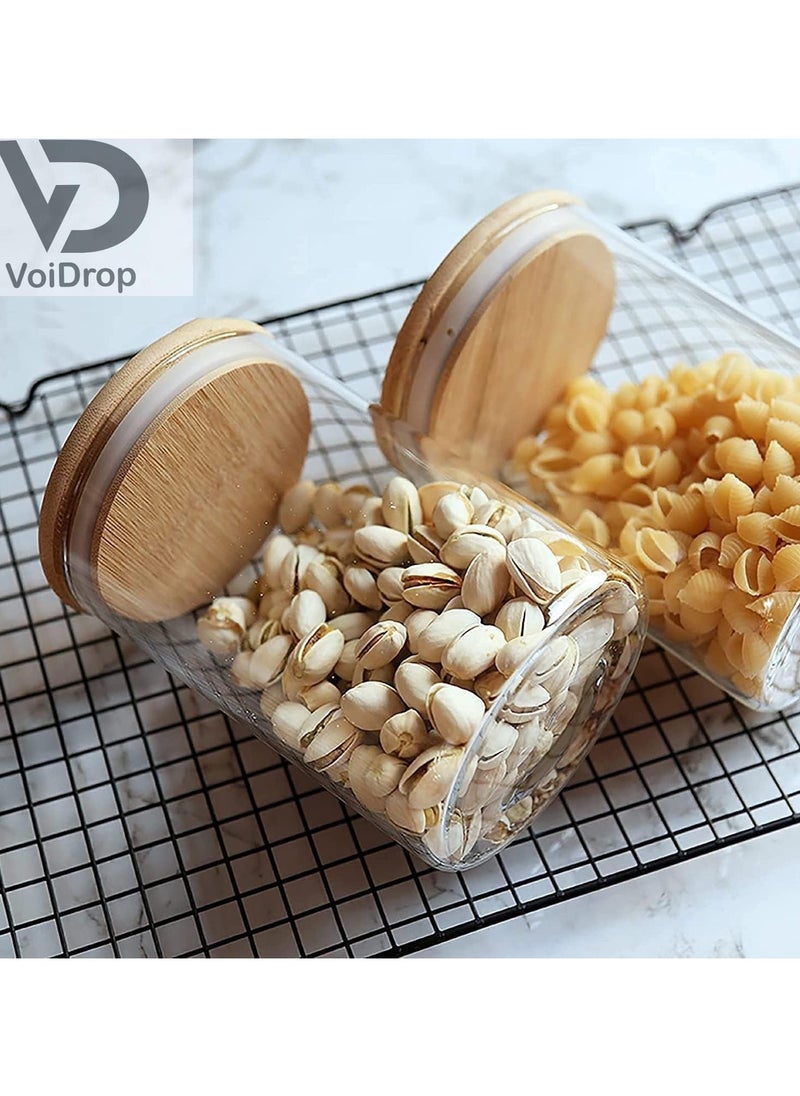 VoiDrop - Glass Jar 200ml Containers with Airtight Bamboo Lids Small Glass Kitchen Canisters Clear Container for Food Storage of Dry Goods Cookie set of 10 - Image 1