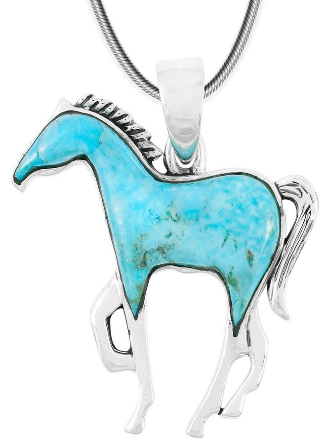 Turquoise Network Horse Necklace Sterling Silver & Genuine Turquoise Pendant & 20" Chain (Turquoise) - Image 1