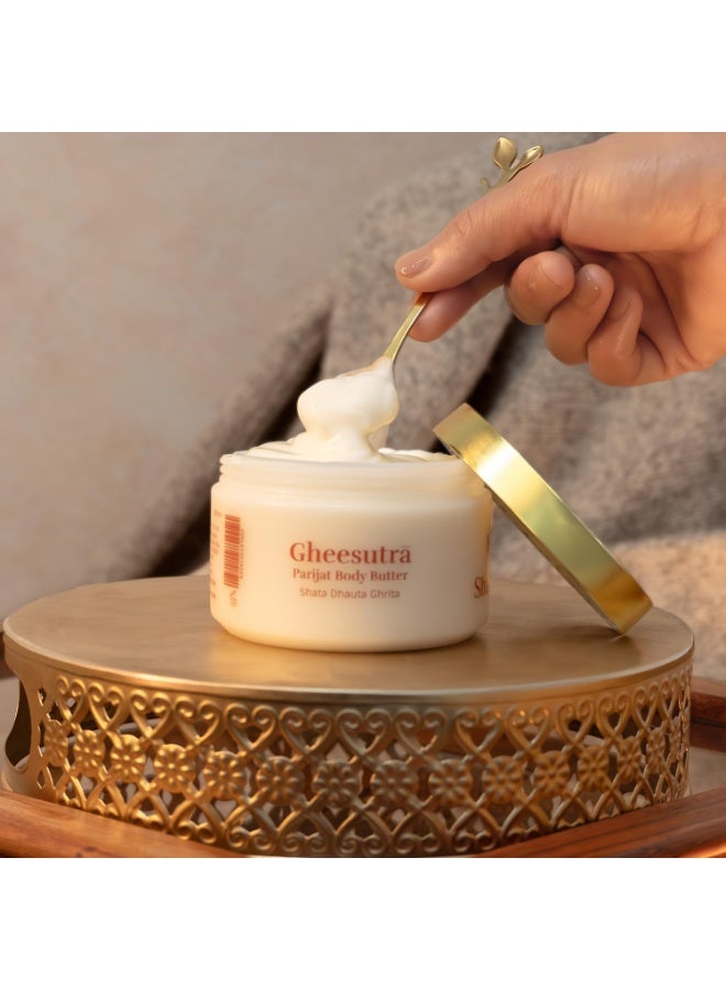 Shankara Gheesutrā Parijat Body Butter enriched with 100x Washed Ghee, Kokum Butter & Aloe Vera for Glowing & Soft Skin | Ayurvedic Formula Shata Dhata Ghrata for Dry, Sensitive Skin | Non-Greasy Long Lasting Moisturisation for Men & Women-200ml - Image 3