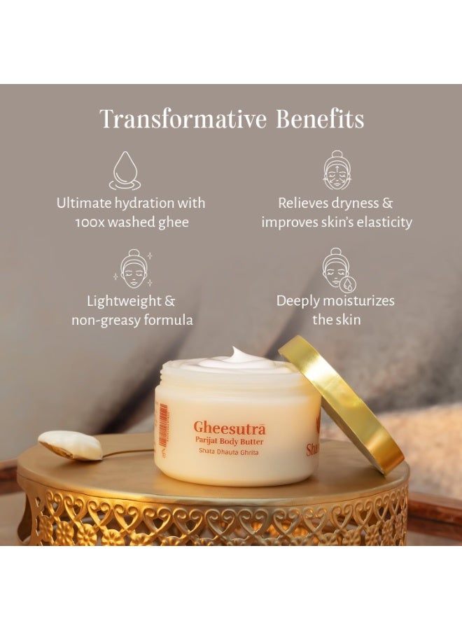 Shankara Gheesutrā Parijat Body Butter enriched with 100x Washed Ghee, Kokum Butter & Aloe Vera for Glowing & Soft Skin | Ayurvedic Formula Shata Dhata Ghrata for Dry, Sensitive Skin | Non-Greasy Long Lasting Moisturisation for Men & Women-200ml - Image 2