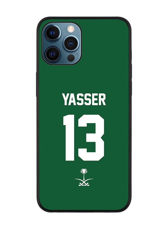 Stylizedd Rugged Black edge case for Apple iPhone 12 Pro Slim fit Soft Case Flexible Rubber Edges Anti Drop TPU Gel Thin Cover - Football Team - Saudi Arabia Player Name - Yasser - Image 1