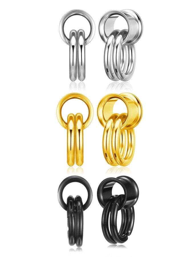 Zysta 3 pairs Ear Gauges with Rings Hypoallergenic Rings Ear Weight Plugs Tunnels Stainless Steel Ear Stretchers Expander Hoops Dangle Gauges Body Piercing Jewelry 0G 00G 1/2" 9/16" - Image 1