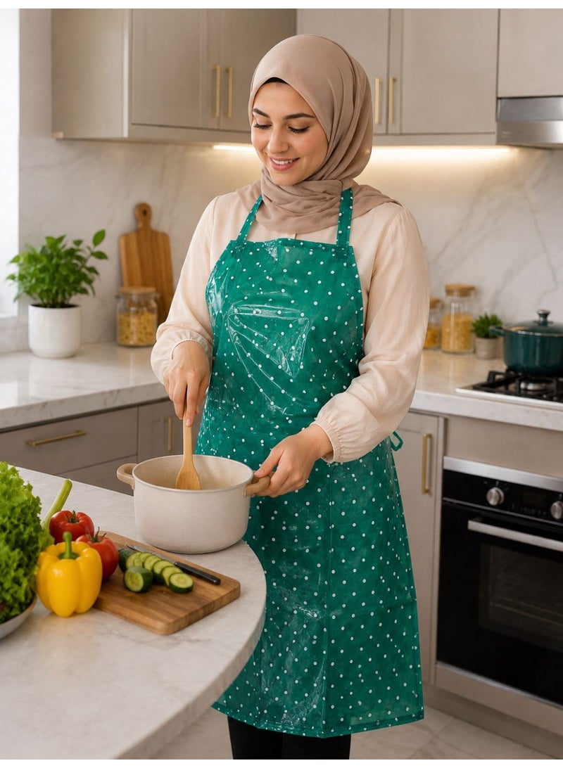 Waterproof cooking apron (6-piece set): An oil-resistant kitchen apron designed for household cooking and cleaning tasks; made from acid- and alkali-resistant plastic to provide protection for the cook. Color: Turquoise. - Image 3