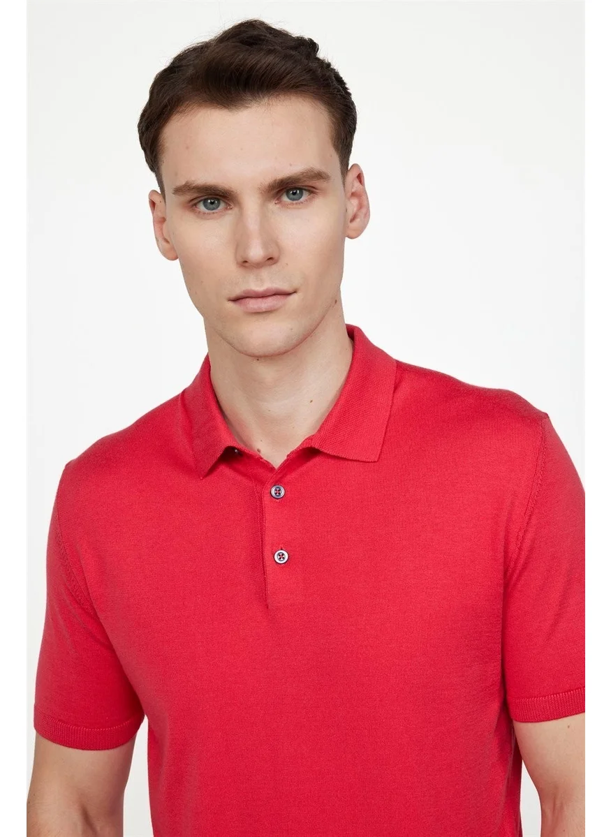تودورس Men's Slim Fit Narrow Cut Cotton Knitted Knitwear Pink Polo Collar T-Shirt