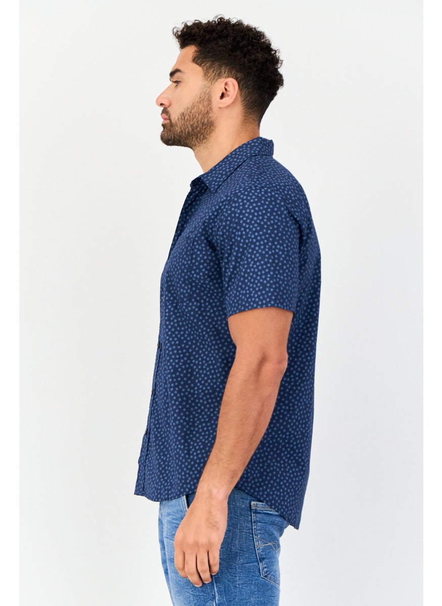 GAP Men Standard Fit Allover Print Short Sleeve Casual Shirt, Navy  - Image 3
