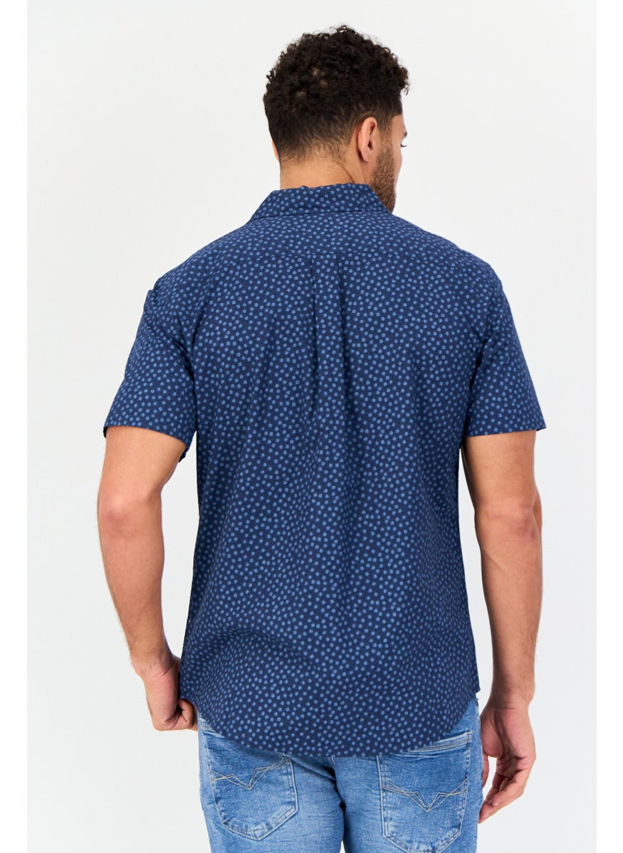 GAP Men Standard Fit Allover Print Short Sleeve Casual Shirt, Navy  - Image 2