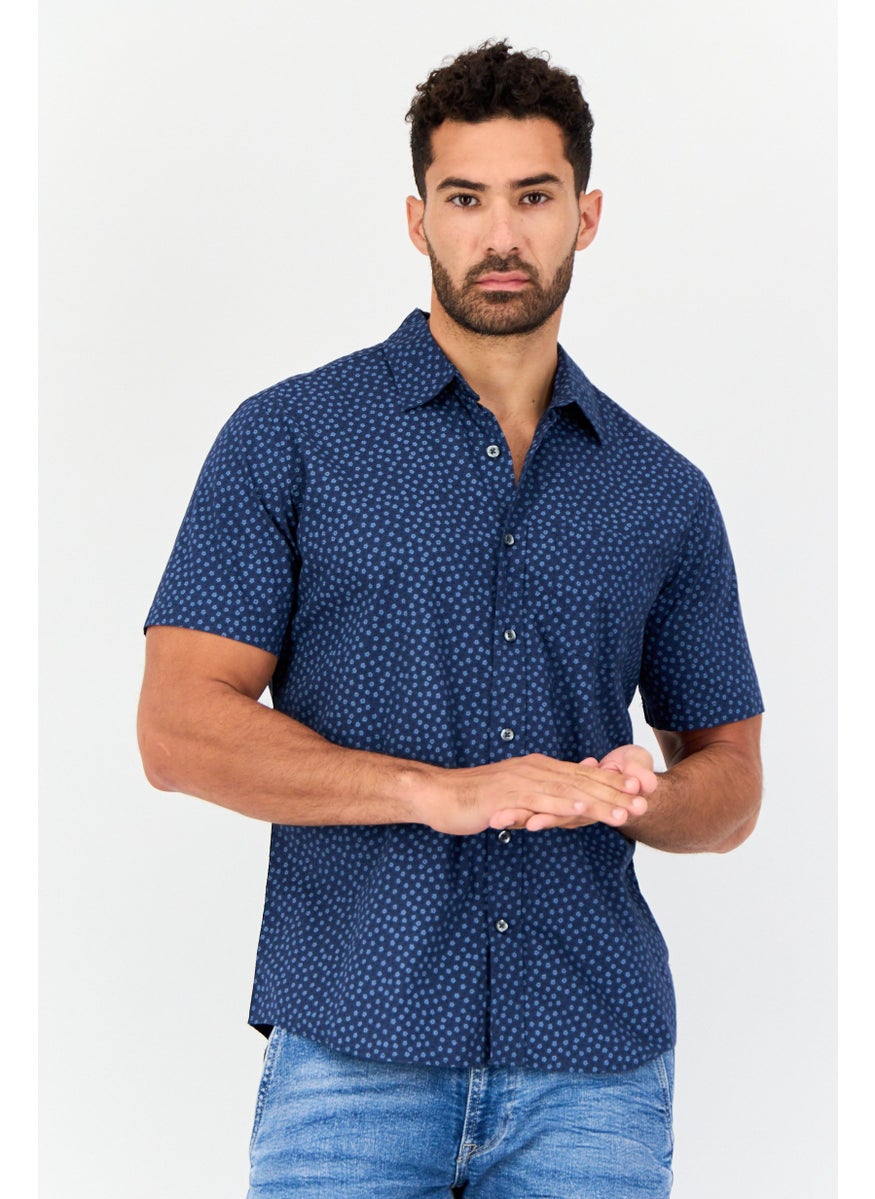 GAP Men Standard Fit Allover Print Short Sleeve Casual Shirt, Navy  - Image 1