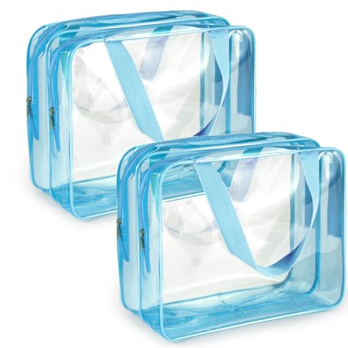 Roybens 2Pcs Crystal Clear PVC Travel Toiletry Bag Kit for Women Men Waterproof Vinyl Organizer Clear Makeup Bags with Zipper Cosmetic Bag Pouch Carry on Airport Airline Compliant Bag Handbag Double Layer - Image 1