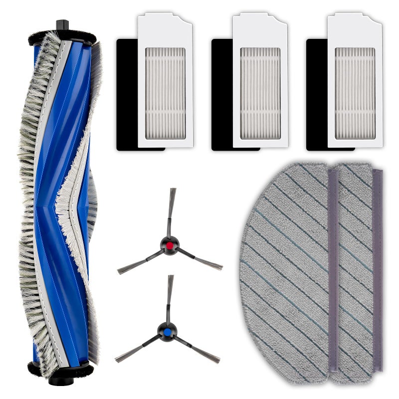 8 Pack N20 Plus Replacement Parts for ECOVACS DEEBOT N20 Plus N20 Pro Plus for Yeedi C12 Plus C12 Pro Plus Robot Vacuum 1 Roller Brush 2 Side Brushes 3 HEPA Filters 2 Mop Pads Accessories