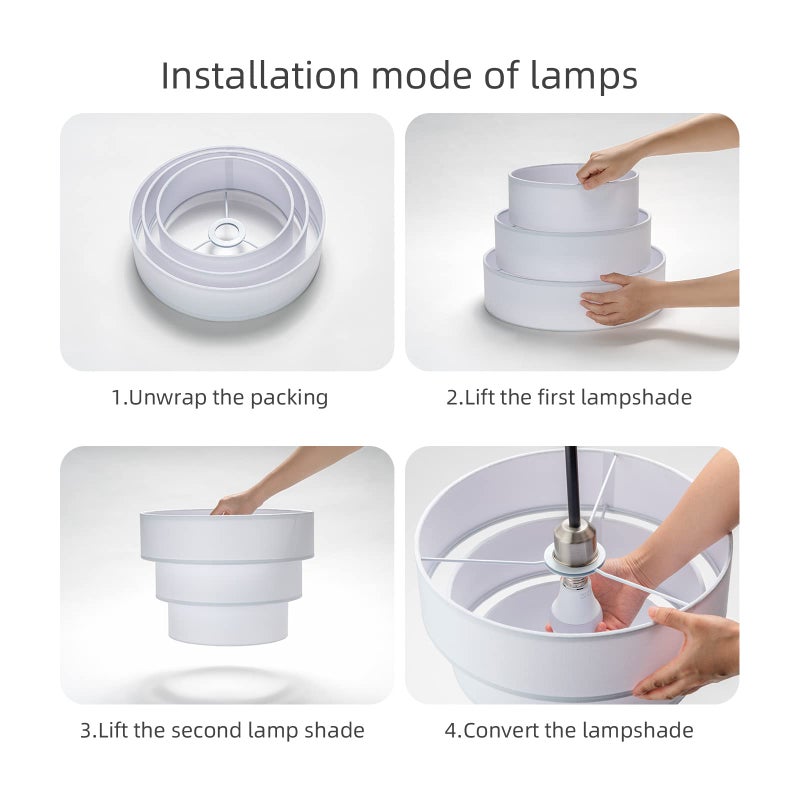 ELFCAB Lamp Shades for Floor Lamps, Pendant Lighting and Chandelier Replacement, 3-tier cake Drum Fabric Lampshade with Natural Linen Handcrafted (White) - Image 4