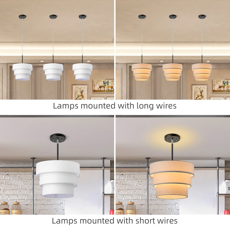 ELFCAB Lamp Shades for Floor Lamps, Pendant Lighting and Chandelier Replacement, 3-tier cake Drum Fabric Lampshade with Natural Linen Handcrafted (White) - Image 2