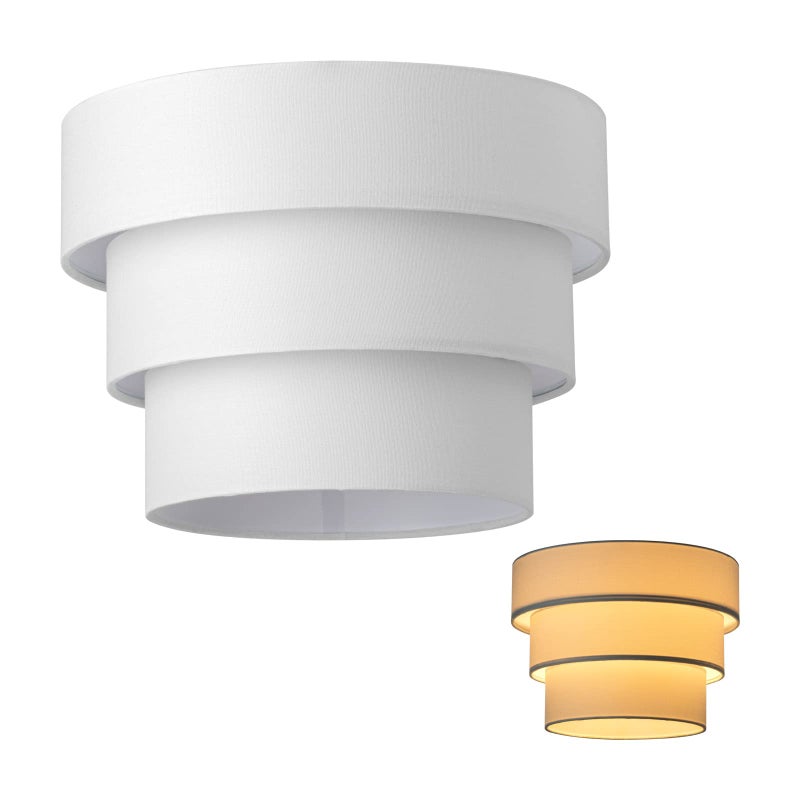 ELFCAB Lamp Shades for Floor Lamps, Pendant Lighting and Chandelier Replacement, 3-tier cake Drum Fabric Lampshade with Natural Linen Handcrafted (White) - Image 1