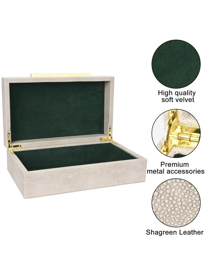 XIGEXIGE Ivory Shagreen box Faux Leather Decorative Boxes,Keepsake And Memory Storage Decorative Boxes with Lids for Modern Home Decor Jewelry Box Organizer - Image 3