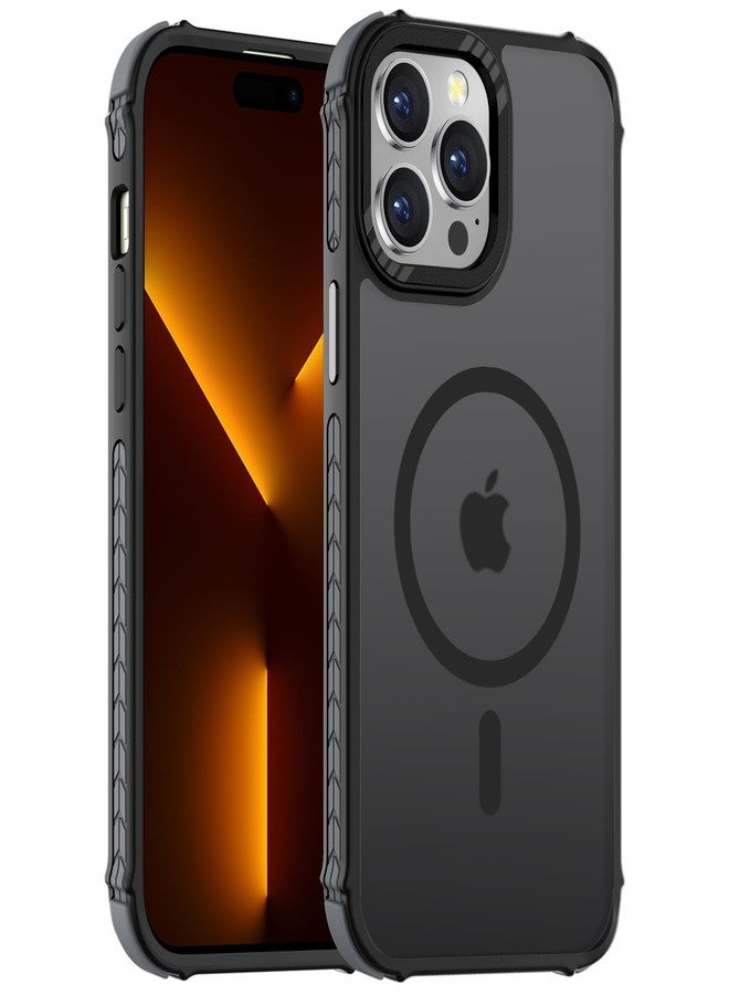 DEERLAMN جراب DEERLAMN مغناطيسي قوي لهاتف iPhone 14 Pro Max، [متوافق مع Magsafe] [حماية بمستوى عسكري] غطاء هاتف شفاف غير لامع رفيع مقاوم للصدمات للرجال والنساء - أسود غابي - Image 1