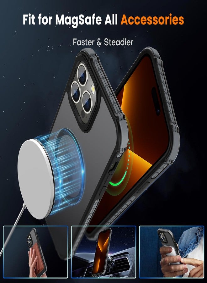 DEERLAMN جراب DEERLAMN مغناطيسي قوي لهاتف iPhone 14 Pro Max، [متوافق مع Magsafe] [حماية بمستوى عسكري] غطاء هاتف شفاف غير لامع رفيع مقاوم للصدمات للرجال والنساء - أسود غابي - Image 4