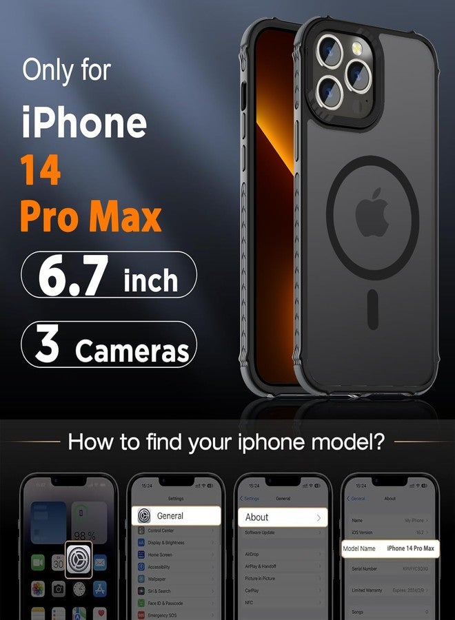 DEERLAMN جراب DEERLAMN مغناطيسي قوي لهاتف iPhone 14 Pro Max، [متوافق مع Magsafe] [حماية بمستوى عسكري] غطاء هاتف شفاف غير لامع رفيع مقاوم للصدمات للرجال والنساء - أسود غابي - Image 2