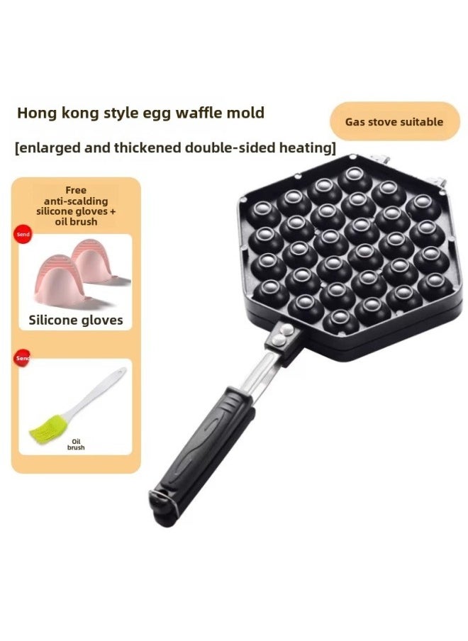 Generic - Household Egg Machine Mold Commercial QQ Egg Bakeware Machine Commercial Gas Electric Egg Biscuit Cake Machine-Specifications:Hong Kong Style Egg Waffle Mold + Anti-scalding Silicone Gloves + Oil Brush-Size:Upgraded And Thickened Teflon 3s Molding To Resist Sticking To The Pan - Image 1