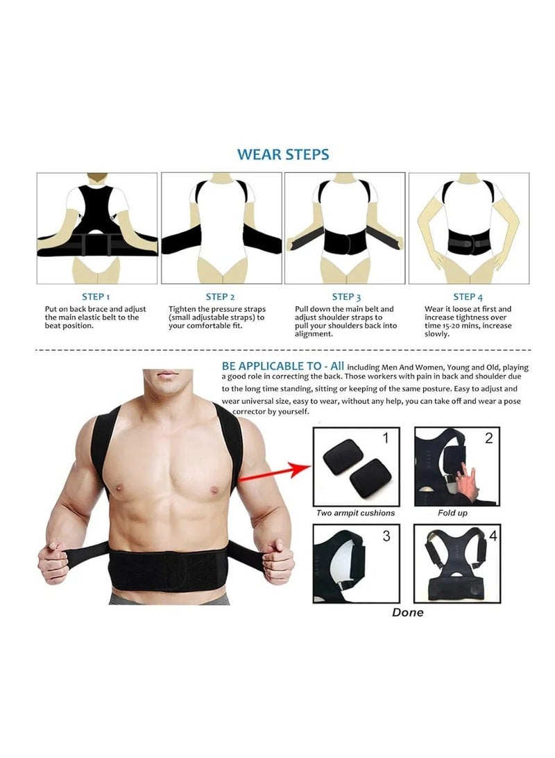 مشد مصحح لقوام الظهر قابل للتعديل لتصحيح وضع الجسم والترقوة والعمود الفقري والكتف داعم للفقرات القطنية لون اسود - Image 3