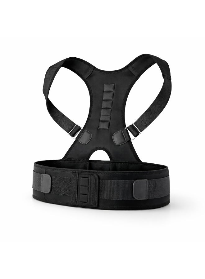 مشد مصحح لقوام الظهر قابل للتعديل لتصحيح وضع الجسم والترقوة والعمود الفقري والكتف داعم للفقرات القطنية لون اسود - Image 1