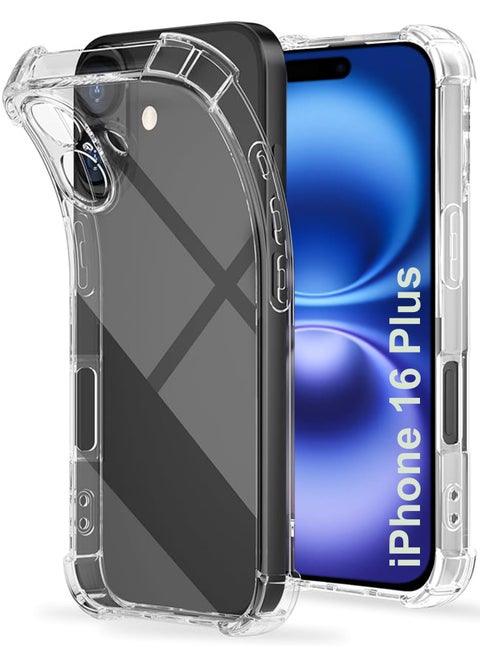 For iPhone 16 Plus - Ultra Clear Flexible Shockproof Silicone  Back Cover With Raised Edge Bumps Protection - Transparent