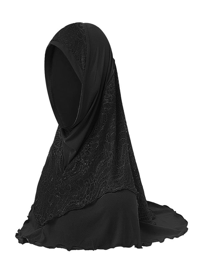 Ylucky Women Muslim Hijab Scarf Floral Lace Head Scarf Girls Islamic Arab Head Wrap Shawls - Image 2