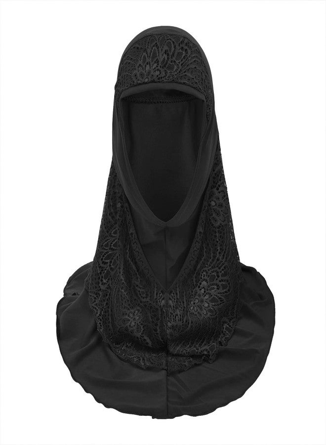 Ylucky Women Muslim Hijab Scarf Floral Lace Head Scarf Girls Islamic Arab Head Wrap Shawls - Image 3