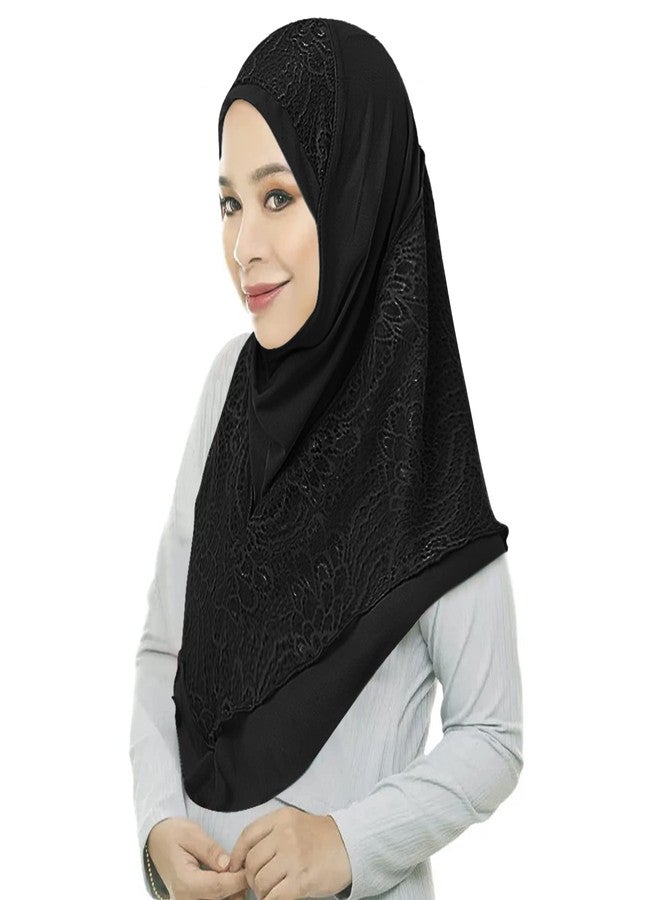 Ylucky Women Muslim Hijab Scarf Floral Lace Head Scarf Girls Islamic Arab Head Wrap Shawls - Image 1