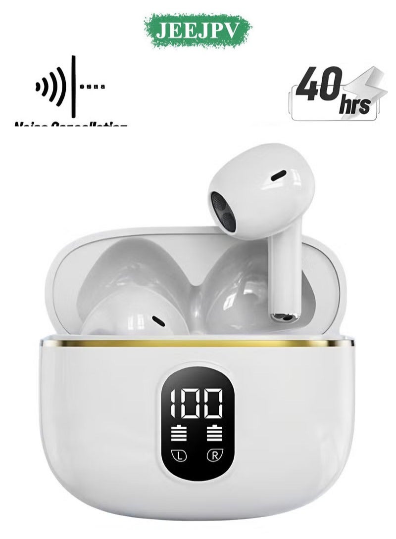 JEEJPV True Wireless Earbuds, In-Ear Bluetooth 5.49 Headphones 4-Mics ENC Clear Call, Bluetooth Earbuds Touch Control 40 Playtime, IPX6 Waterproof TWS, Light-Weight Earphones - Image 1