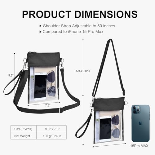 USPECLARE Clear Crossbody Purse Bag Stadium Approved Clear Tote Bag for Work Concert Sports(Clear Black) - Image 3