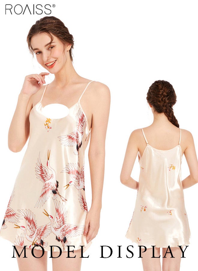 roaiss ثوب نوم حريري من الساتان الحريري للنساء صيفي مطبوع برقبة على شكل حرف V وأشرطة كتف قابلة للتعديل ملابس منزلية - Image 4