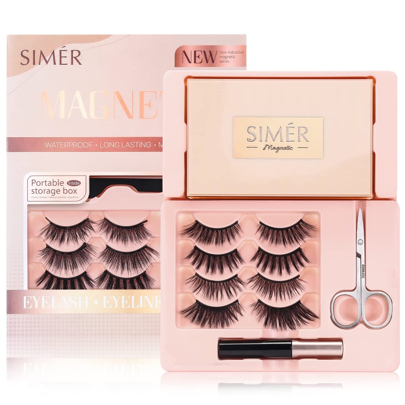 SIMER SIMER 10 Pairs Magnetic Eyelashes with Eyeliner  Portable Box Reusable False Lashes Natural Russian Mink Lashes Extension Kit No Glue Needed 