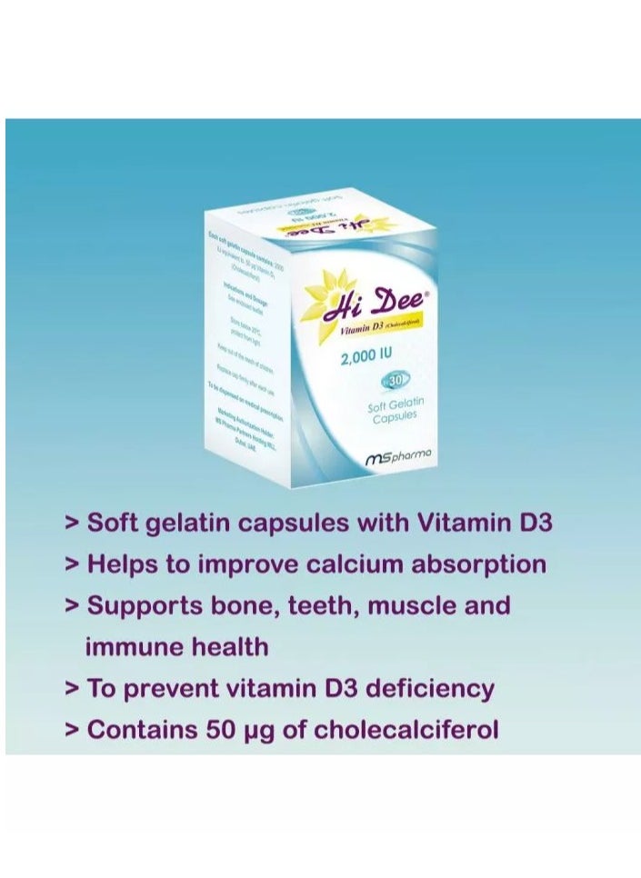 ms pharma - Hi Dee Vitamin D3 2000 IU Soft Gelatin Capsules 30's - Image 1
