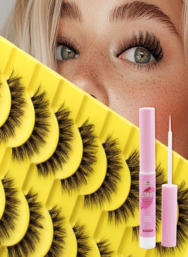 FADVAN Mink Lashes Natural Fluffy False Eyelashes 3D Volume Wispy Lashes Cateye Medium Length fake eyelashes with Clear Lash Glue Pestañas Postizas Naturales 10 Pairs-Lz201 - Image 1