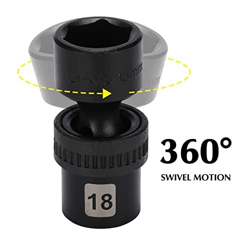EMENTOL 10PCS 3/8" Drive Shallow Universal Impact Socket Set, 6 Point, Metric, CR-MO, Swivel Standard Impact Socket Set, 10mm - 19mm - Image 3