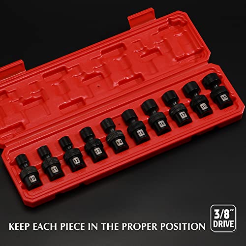 EMENTOL 10PCS 3/8" Drive Shallow Universal Impact Socket Set, 6 Point, Metric, CR-MO, Swivel Standard Impact Socket Set, 10mm - 19mm - Image 5