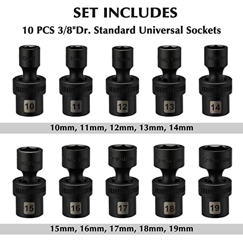 EMENTOL 10PCS 3/8" Drive Shallow Universal Impact Socket Set, 6 Point, Metric, CR-MO, Swivel Standard Impact Socket Set, 10mm - 19mm - Image 2