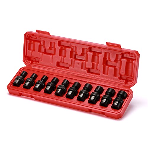EMENTOL 10PCS 3/8" Drive Shallow Universal Impact Socket Set, 6 Point, Metric, CR-MO, Swivel Standard Impact Socket Set, 10mm - 19mm - Image 1