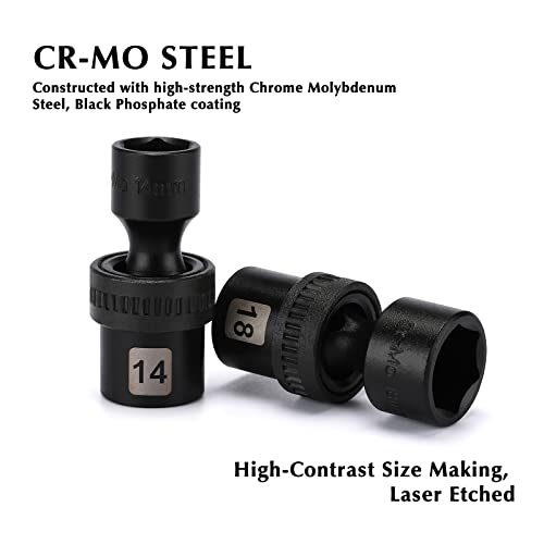 EMENTOL 10PCS 3/8" Drive Shallow Universal Impact Socket Set, 6 Point, Metric, CR-MO, Swivel Standard Impact Socket Set, 10mm - 19mm - Image 4