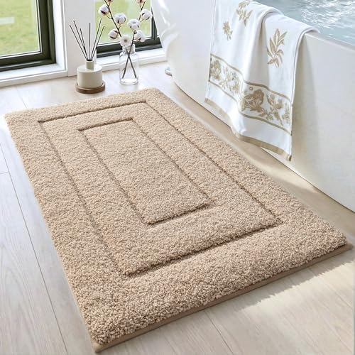 DEXI Bathroom Rug 36x24, Non Slip Washable Bath Mat for Shower Floor, Absorbent Soft Bathmat with Rubber Backing, Quick Dry Microfiber Carpet, Beige - Image 1