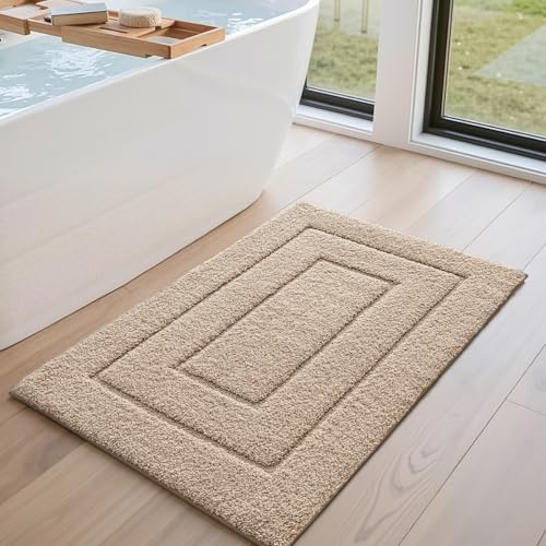 DEXI Bathroom Rug 36x24, Non Slip Washable Bath Mat for Shower Floor, Absorbent Soft Bathmat with Rubber Backing, Quick Dry Microfiber Carpet, Beige - Image 3