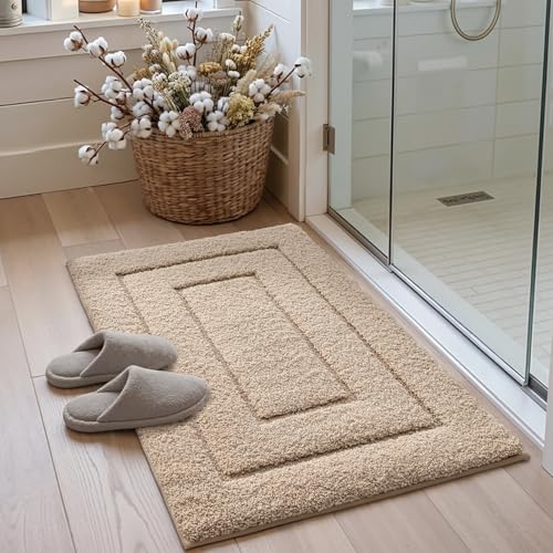 DEXI Bathroom Rug 36x24, Non Slip Washable Bath Mat for Shower Floor, Absorbent Soft Bathmat with Rubber Backing, Quick Dry Microfiber Carpet, Beige - Image 4