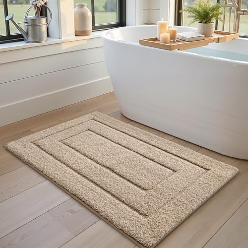DEXI Bathroom Rug 36x24, Non Slip Washable Bath Mat for Shower Floor, Absorbent Soft Bathmat with Rubber Backing, Quick Dry Microfiber Carpet, Beige - Image 5